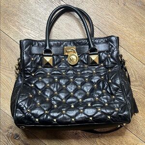 Michael Michael Kors Hamilton North South Tote in Black Studded Leather